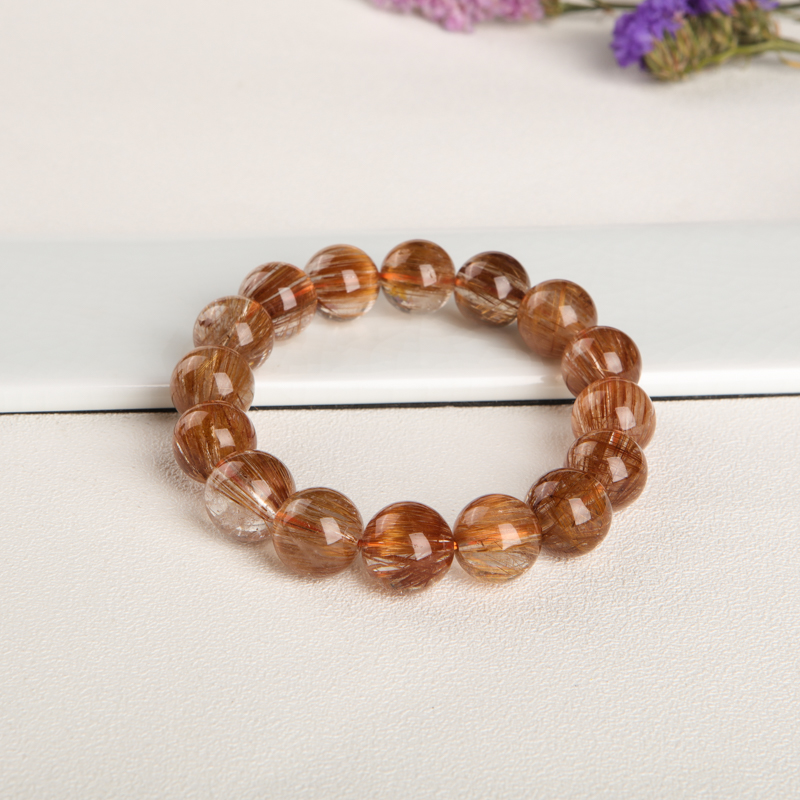 天然铜发晶单圈手串-红掌柜