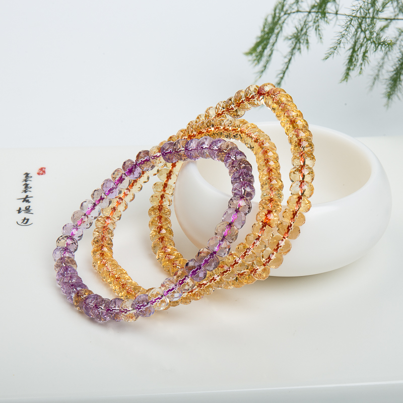 紫黄水晶刻面三圈手串-红掌柜
