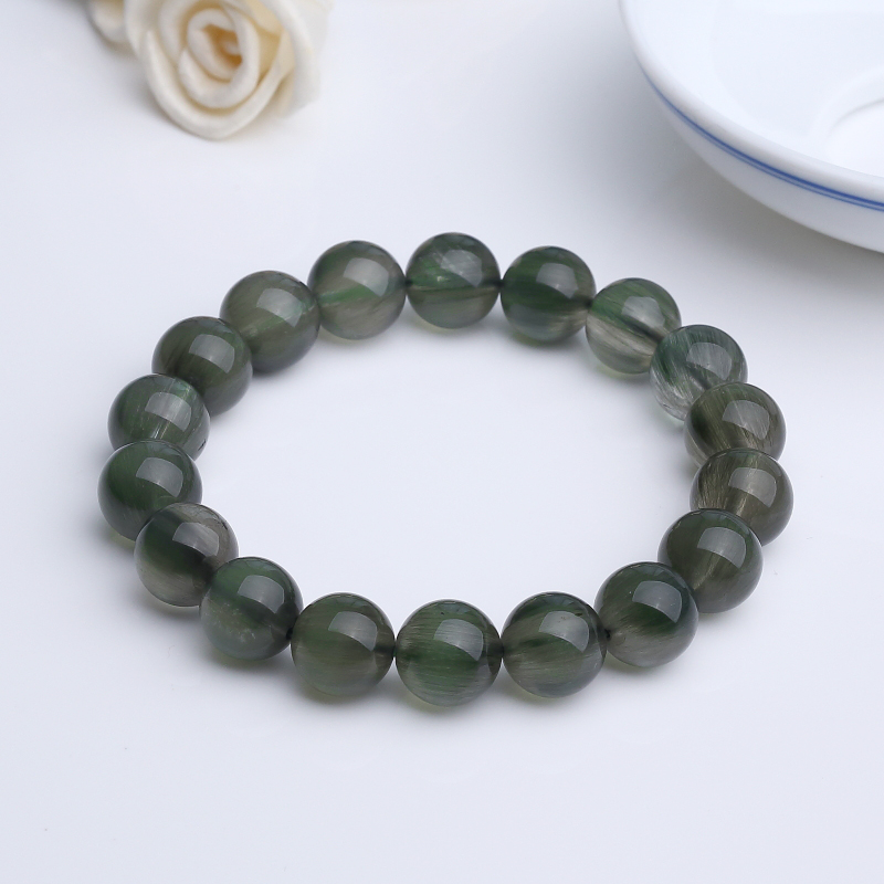 巴西天然发晶圆珠手串 - 红掌柜