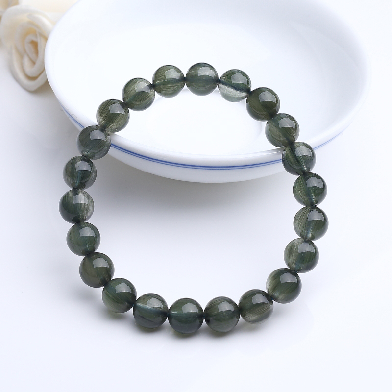 巴西天然绿发晶圆珠手串 - 红掌柜