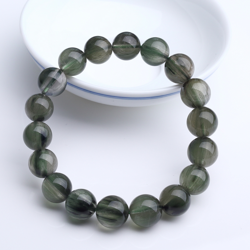 巴西天然绿发晶圆珠手串 - 红掌柜