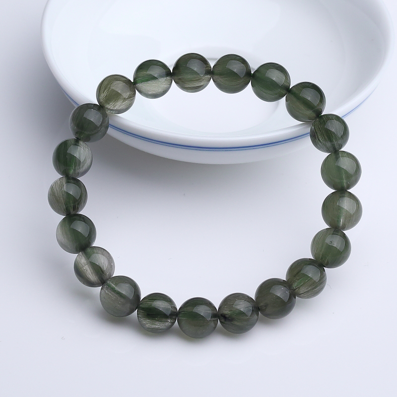 巴西天然绿发晶圆珠手串 - 红掌柜