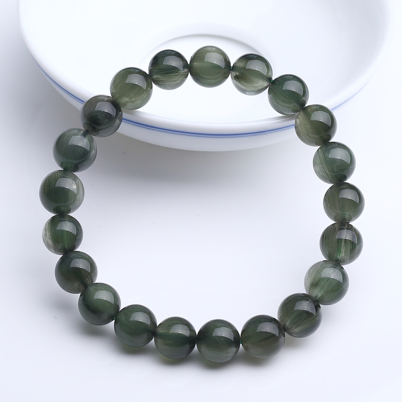 巴西天然绿发晶圆珠手串 - 红掌柜