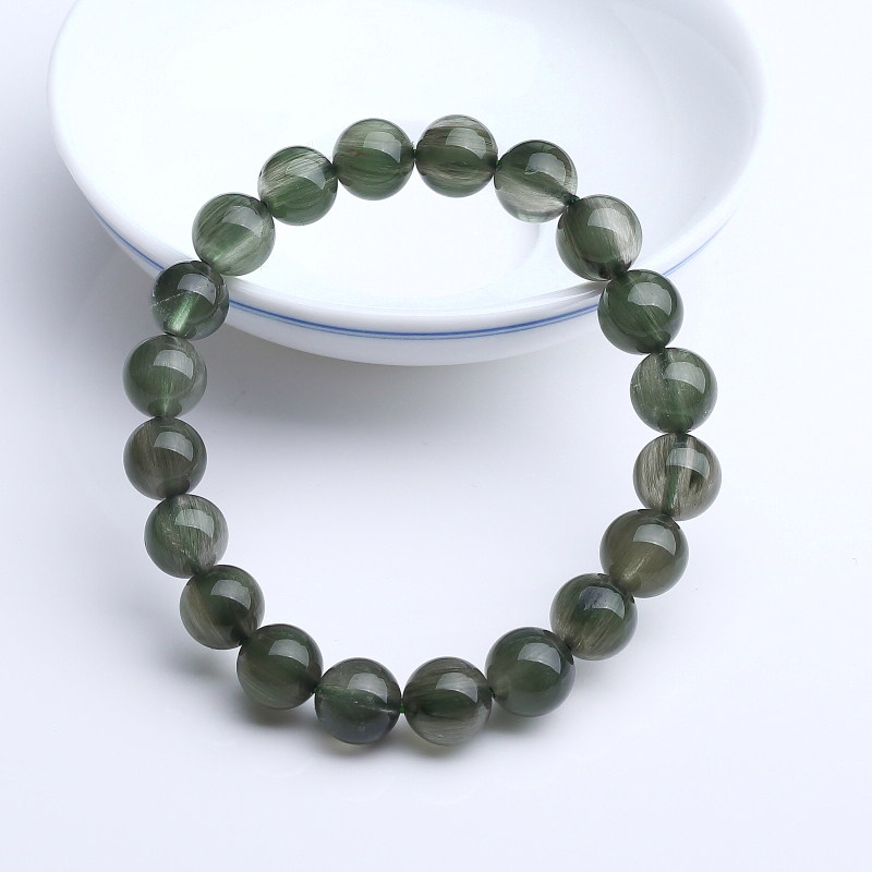 巴西天然绿发晶圆珠手串 - 红掌柜