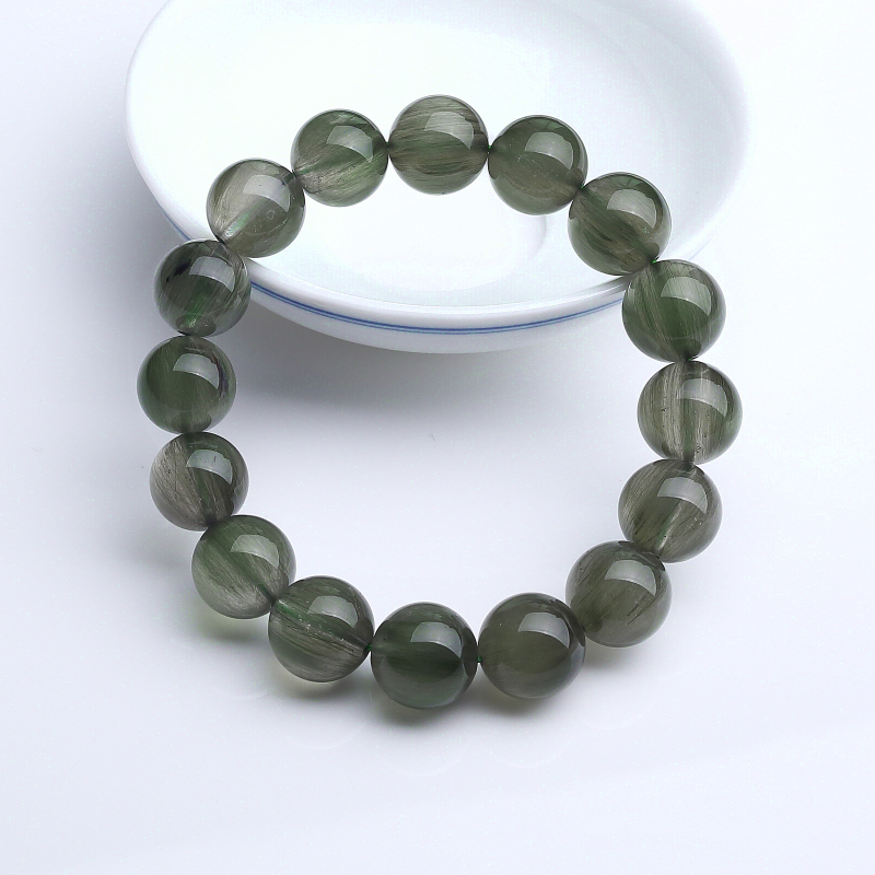 巴西天然绿发晶圆珠手串 - 红掌柜