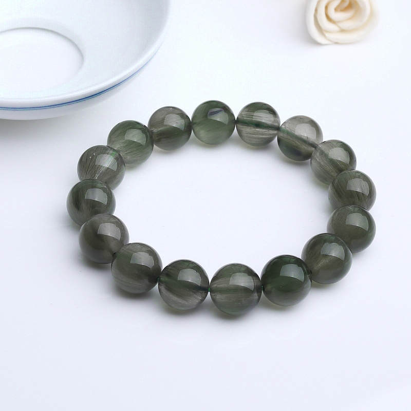 巴西天然发晶圆珠手串 - 红掌柜