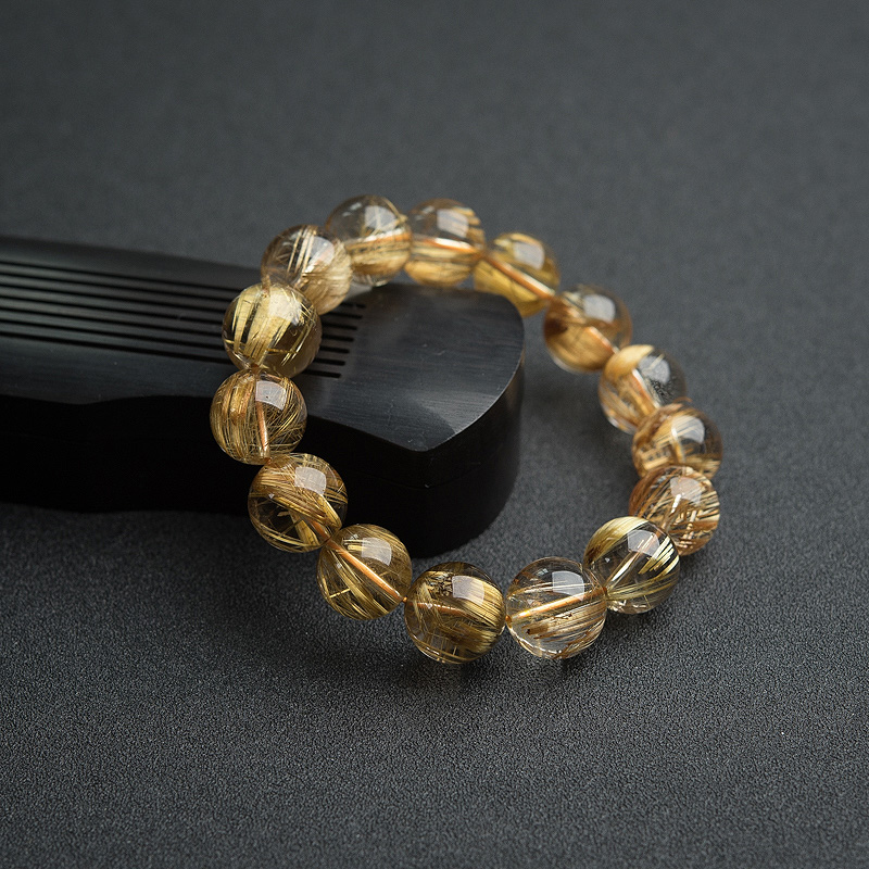 天然14mm钛金发晶圆珠手串 - 红掌柜