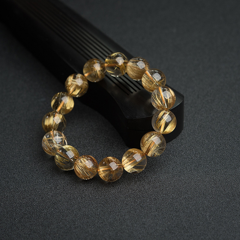 巴西天然14mm钛金发晶圆珠手串 - 红掌柜