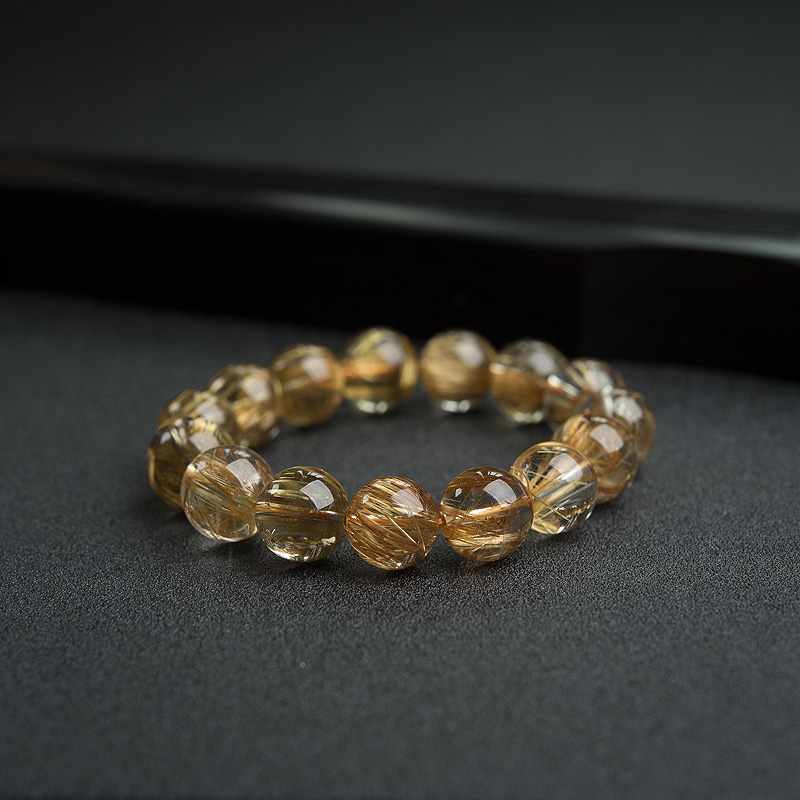 巴西天然14mm钛金发晶手串 - 红掌柜