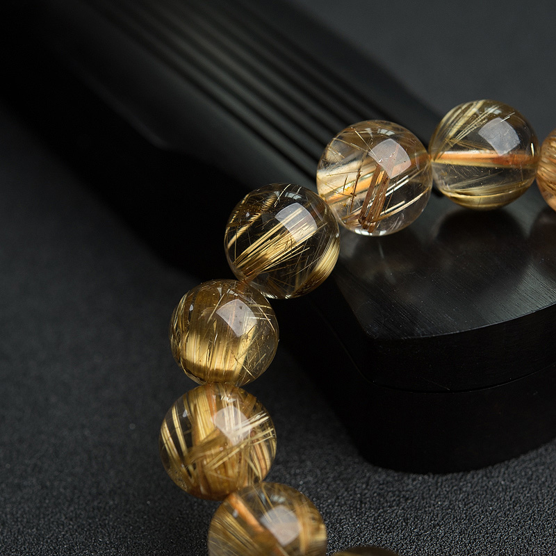 巴西天然钛金发晶圆珠手串 - 红掌柜