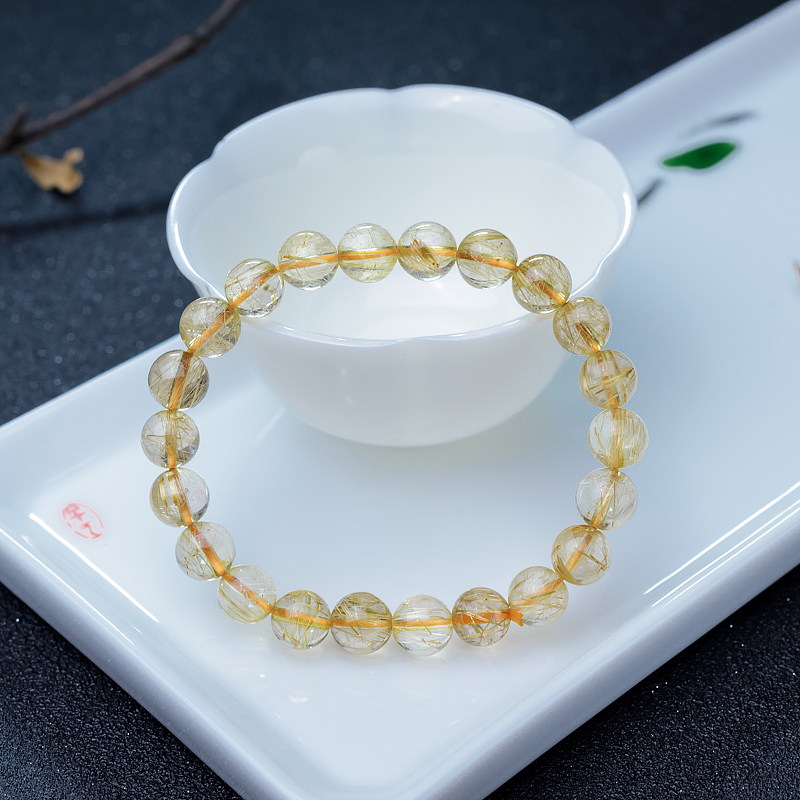 天然金发晶单圈手串-红掌柜