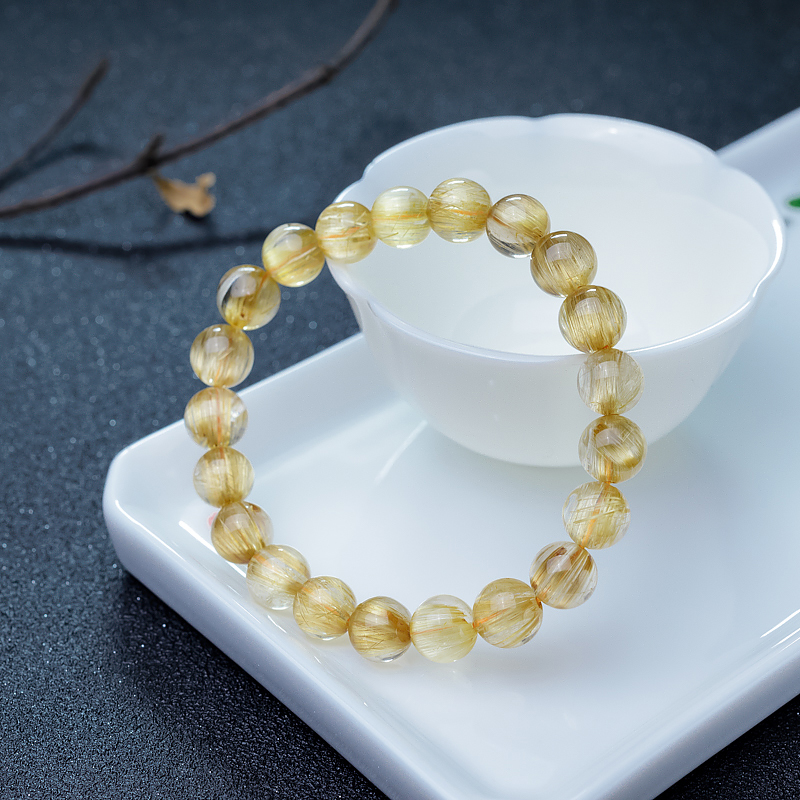 9.5mm猫眼钛晶单圈手串-红掌柜