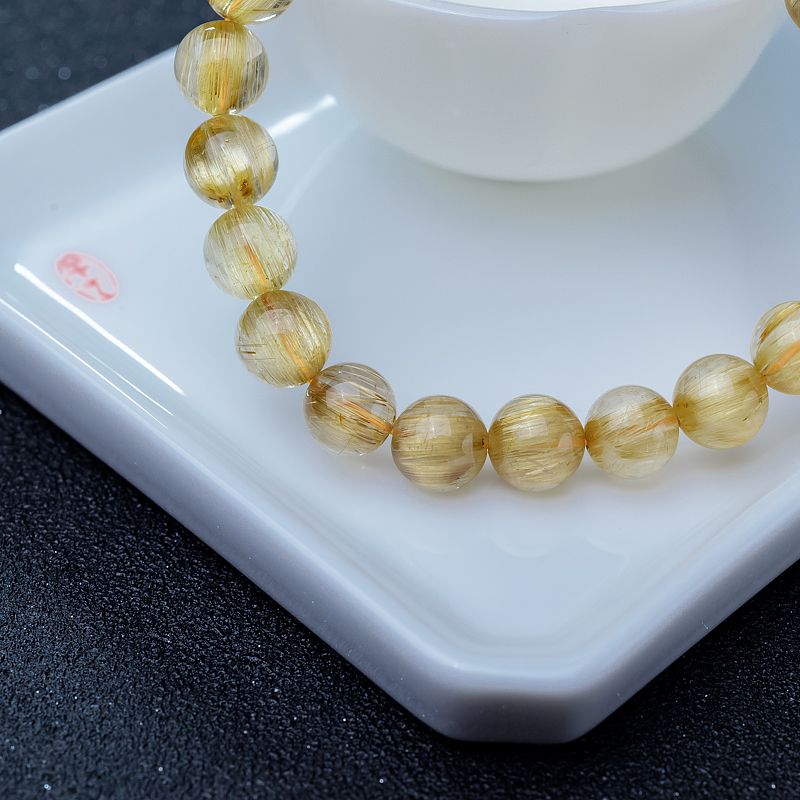 巴西天然猫眼钛晶单圈手串-红掌柜