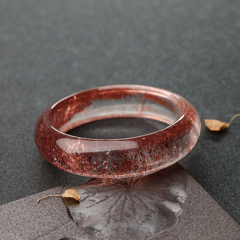 马达加斯加天然金草莓晶平安镯-红掌柜