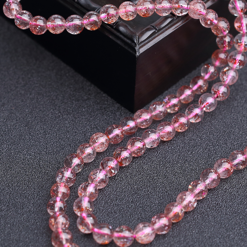 巴西天然草莓晶多圈手串-红掌柜