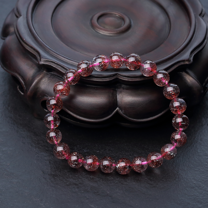 马达加斯加天然金草莓晶单圈手串-红掌柜