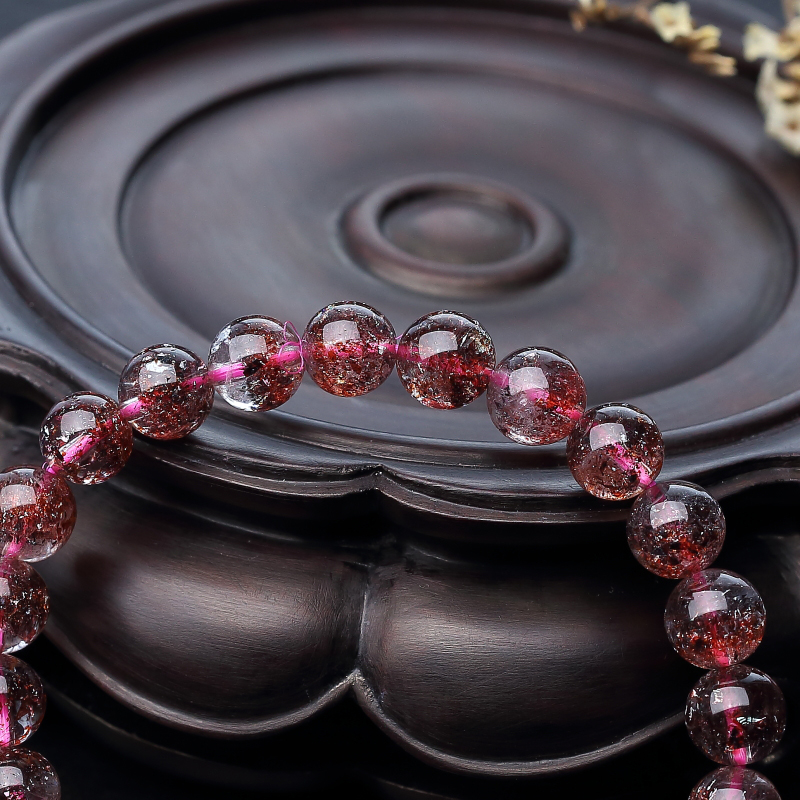 马达加斯加天然金草莓晶手串-红掌柜