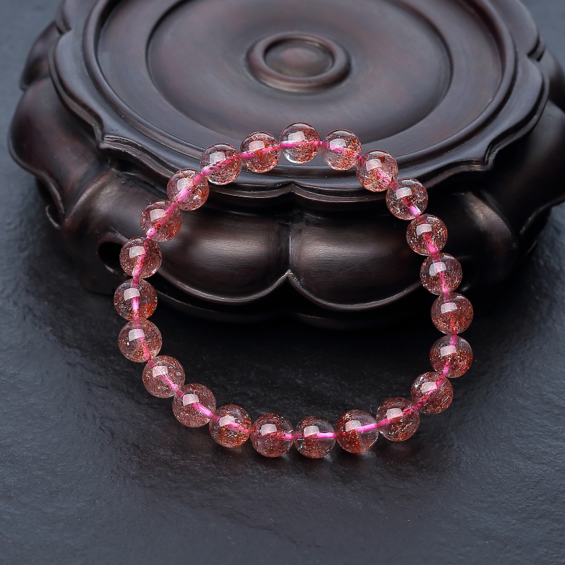 马达加斯加天然金草莓晶单圈手串-红掌柜