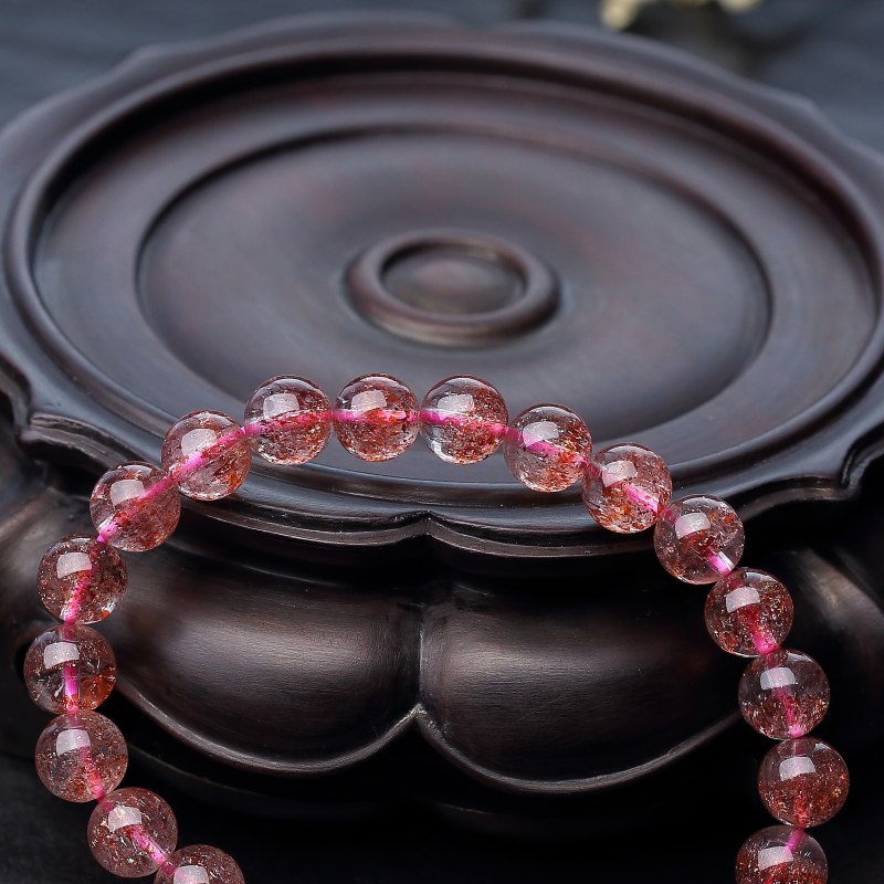 马达加斯加天然金草莓晶手串-红掌柜