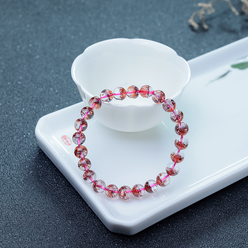 马达加斯加天然草莓晶单圈手串-红掌柜