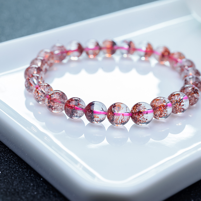 马达加斯加天然金草莓晶手串-红掌柜