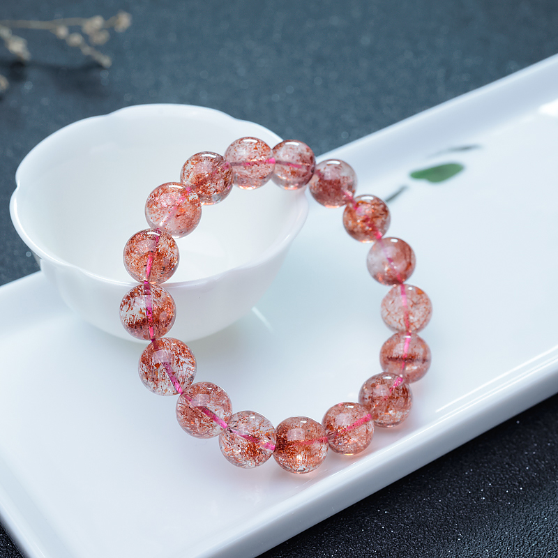 天然金草莓晶单圈手串-红掌柜