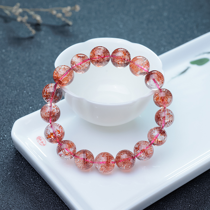 马达加斯加天然草莓晶单圈手串-红掌柜