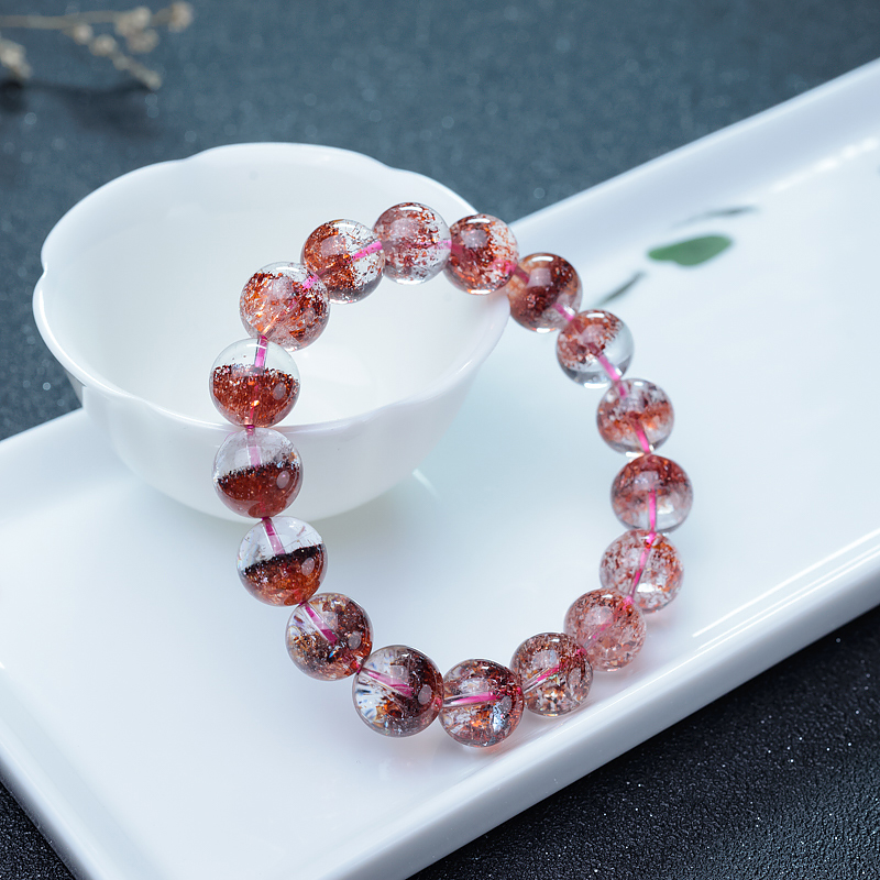 天然金草莓晶单圈手串-红掌柜