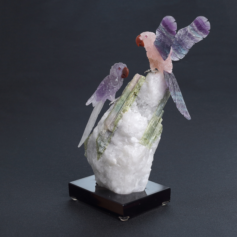原矿水晶鹦鹉摆件-红掌柜