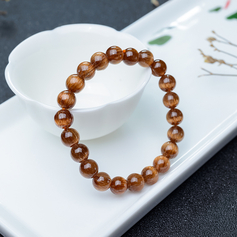 猫眼铜发晶单圈手串-红掌柜