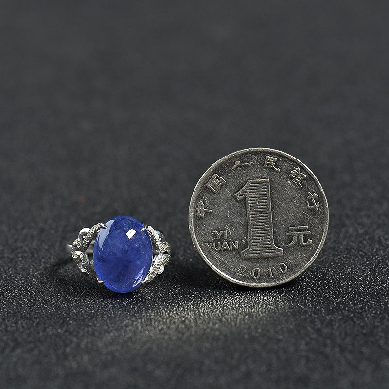 天然坦桑石椭圆戒指 - 红掌柜