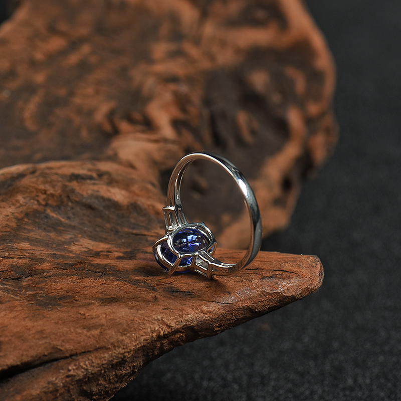 坦桑尼亚18K镶钻坦桑石刻面椭圆戒指 - 红掌柜