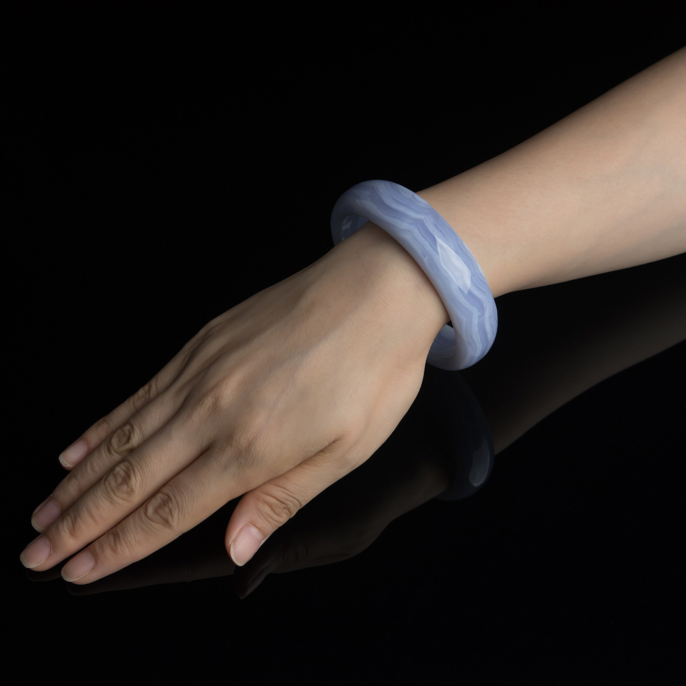 巴西天然蓝玉髓扁镯-红掌柜