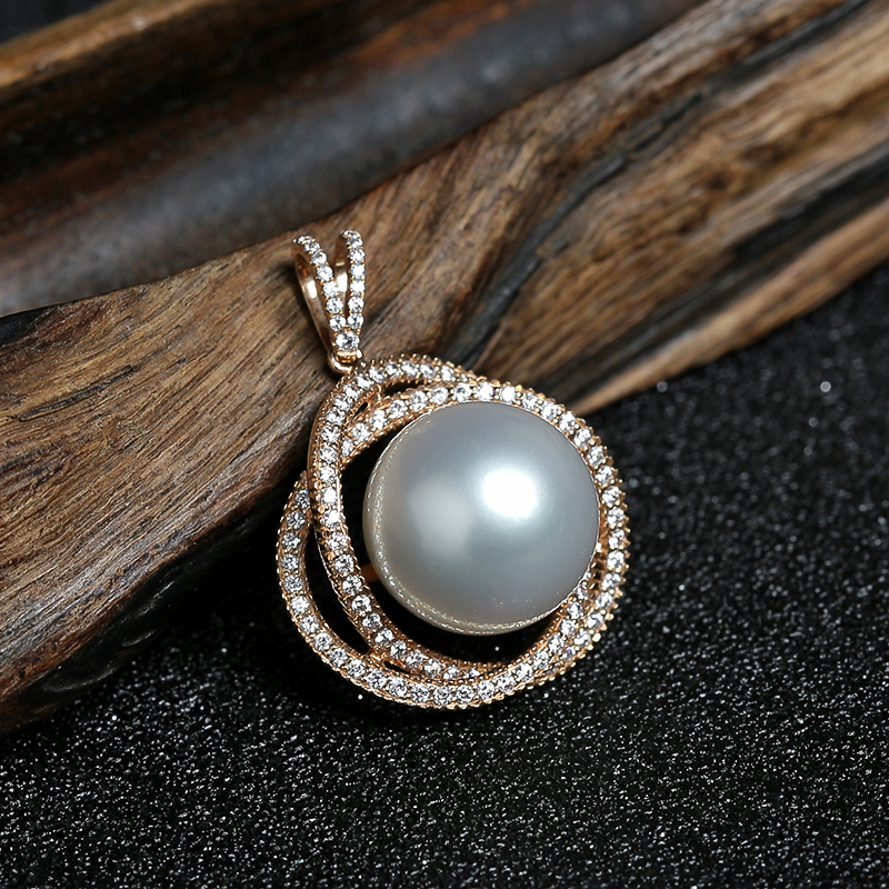 K金镶钻珍珠吊坠-红掌柜