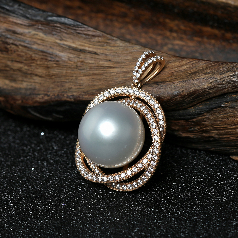 金镶钻珍珠吊坠-红掌柜