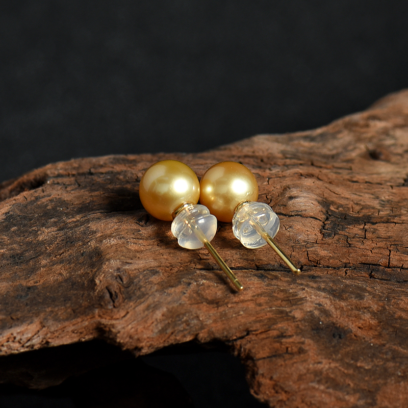 18k金镶金色珍珠耳钉-红掌柜