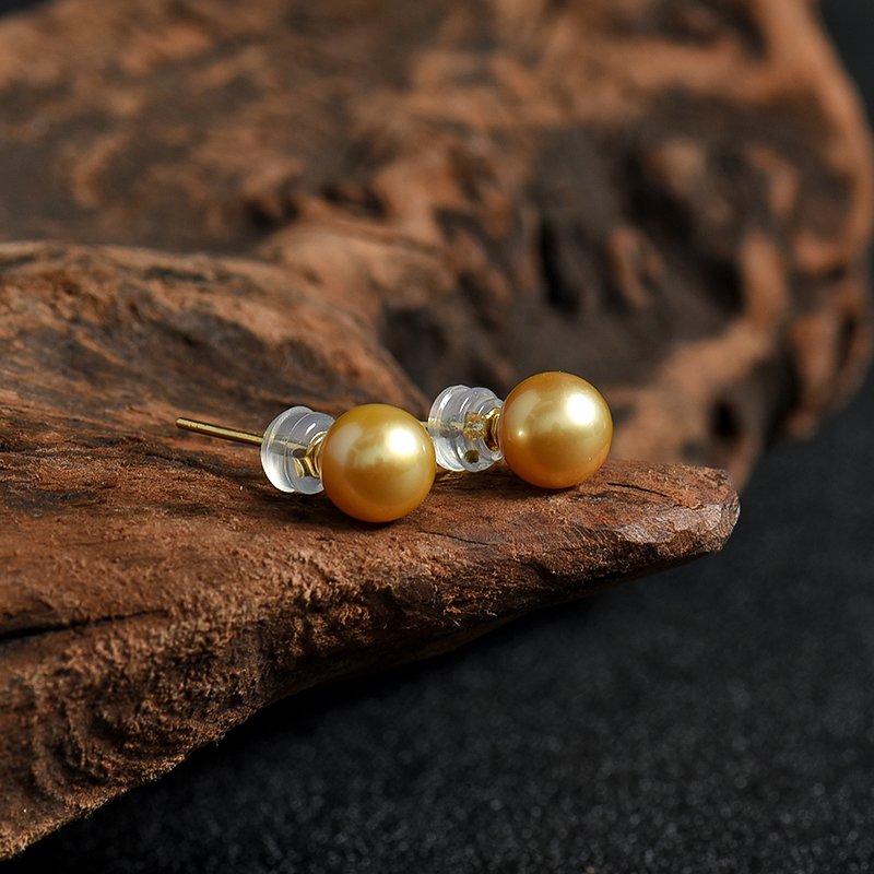 金镶金色珍珠耳钉-红掌柜