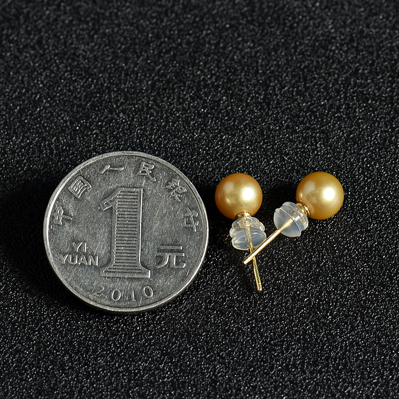 天然金镶金色珍珠耳钉-红掌柜