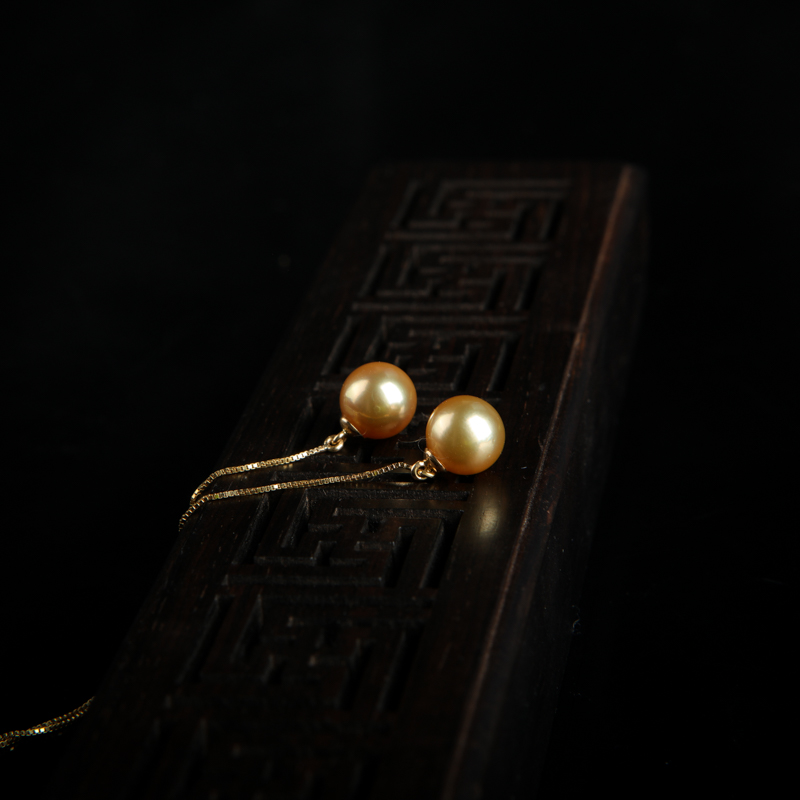 缅甸金色珍珠耳线-红掌柜