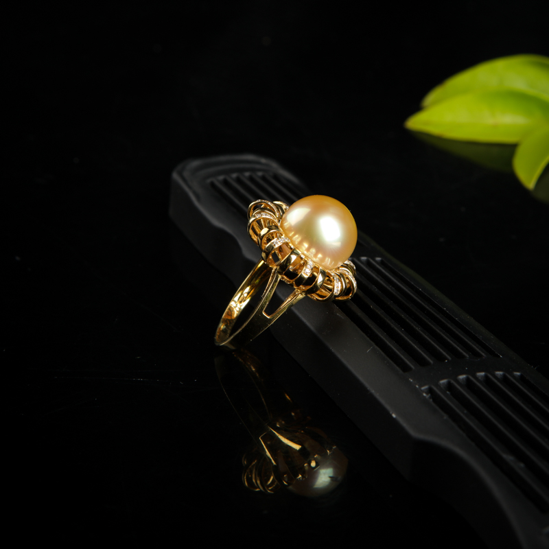 天然金色珍珠戒指-红掌柜