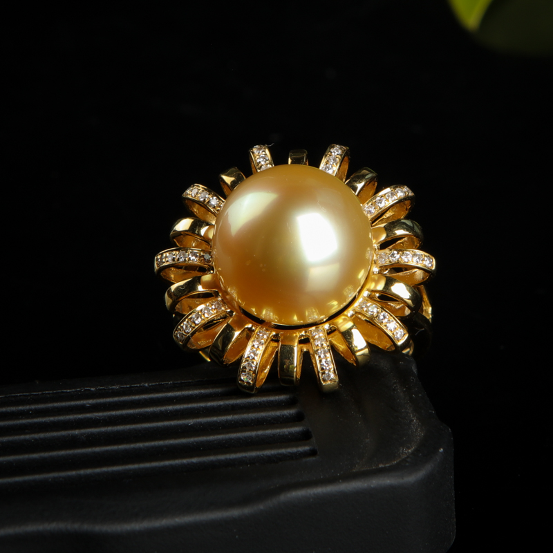 缅甸金色珍珠戒指-红掌柜