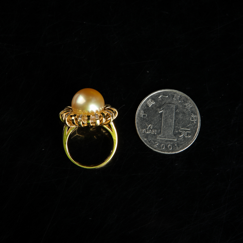 18k天然金色珍珠戒指-红掌柜