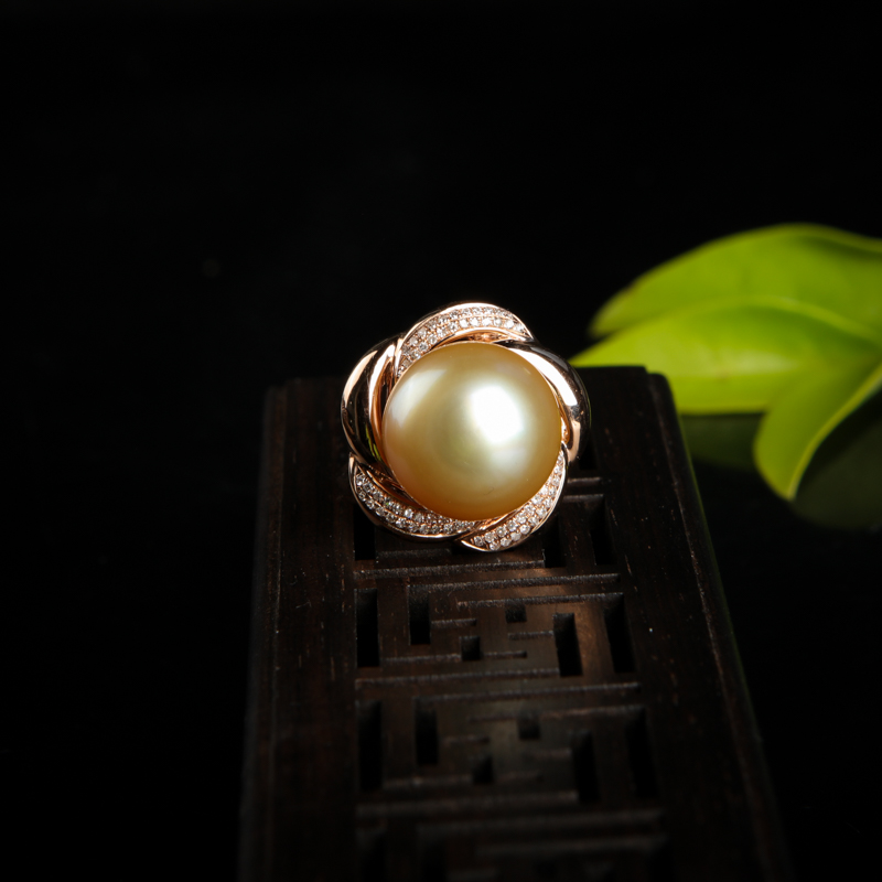 18k金色珍珠戒指-红掌柜