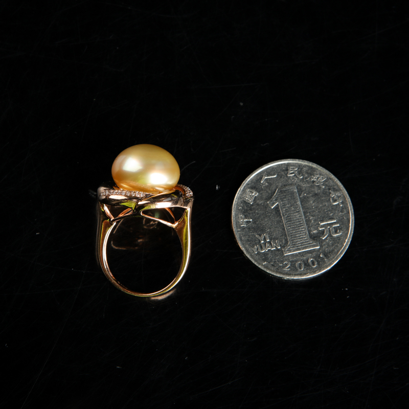 18k缅甸金色珍珠戒指-红掌柜