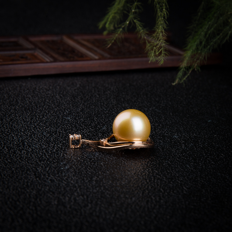 天然海水香槟色珍珠钱袋吊坠-红掌柜