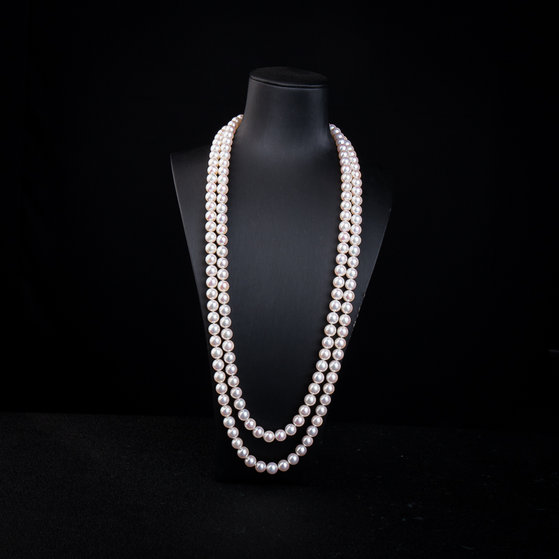 日本天然海水粉白珍珠长链-红掌柜