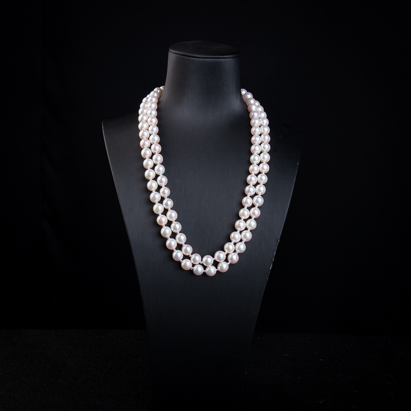 日本天然海水粉白珍珠长链-红掌柜