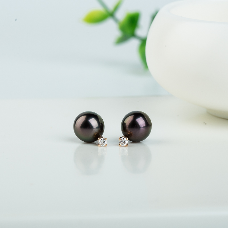 大溪地天然海水黑色珍珠耳钉-红掌柜