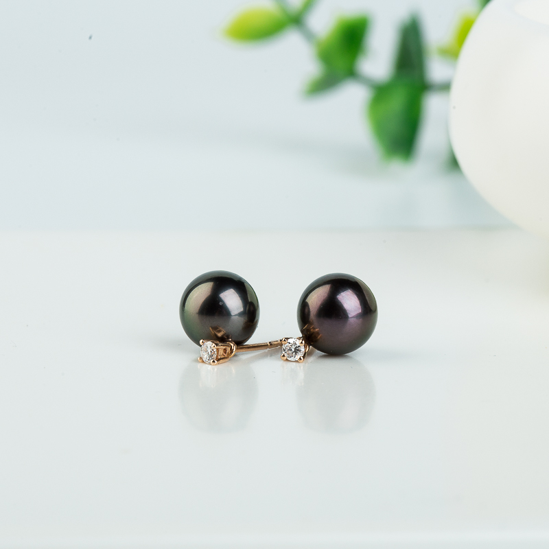天然海水黑色珍珠耳钉-红掌柜