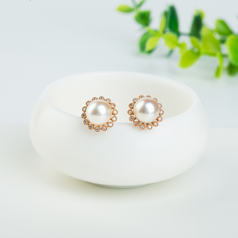 日本天然海水白色珍珠耳钉-红掌柜